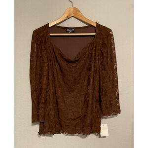 Biyaycda Womens Top XL Brown Floral Lace Deadstock Romantic Forest Fairy Y2K